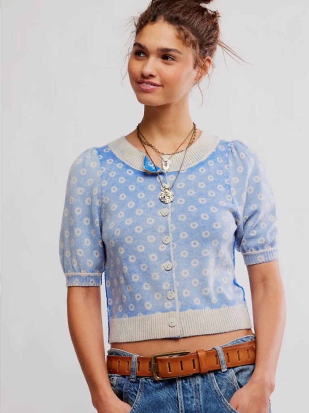Free People Isla Patterned Cardi in Cobalt Blue Combo size Small NWT